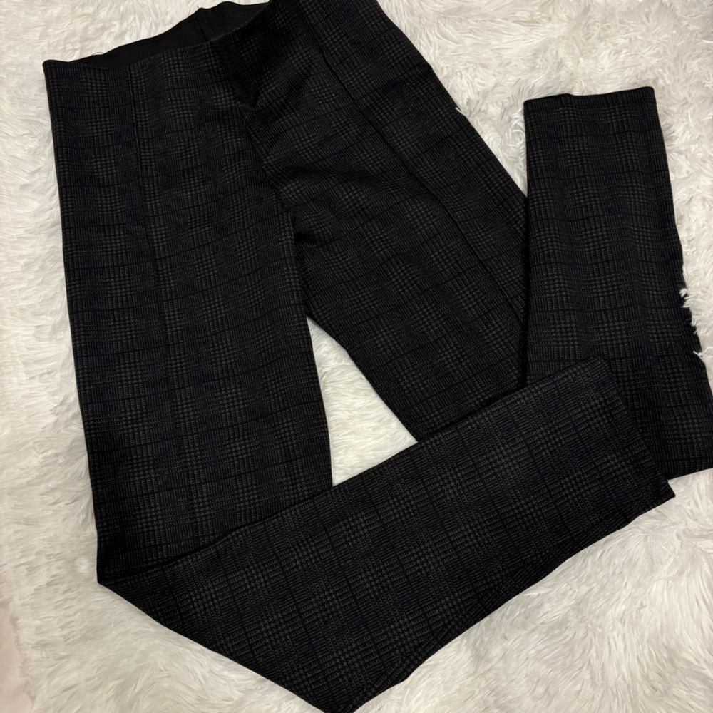 Zara Black High Rise Super Skinny Ankle Length Plaid pull on pants woman’s Small
